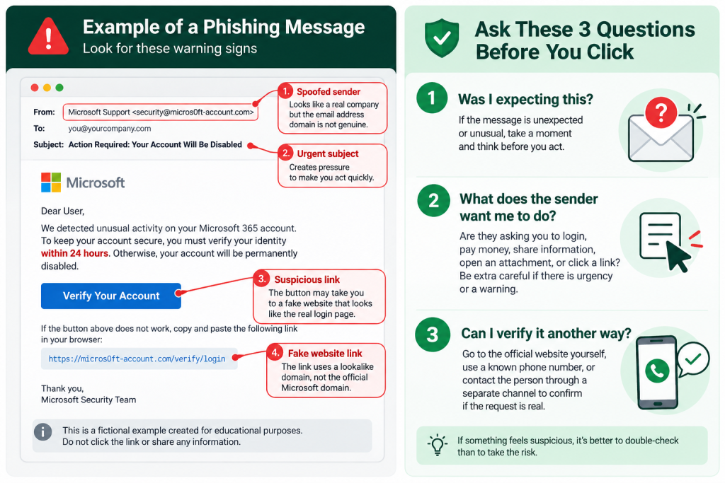 What Is a Phishing Attack? How It Works and How to Stay Safe How to spot a phishing message: check the sender, urgency, links, and verify the request independently.